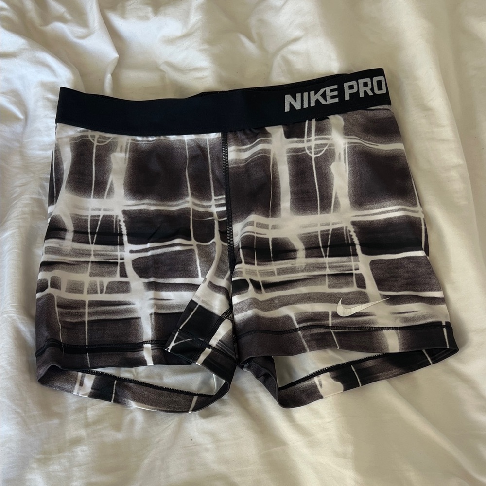 Nike Pro Black and White Grid Pattern Shorts